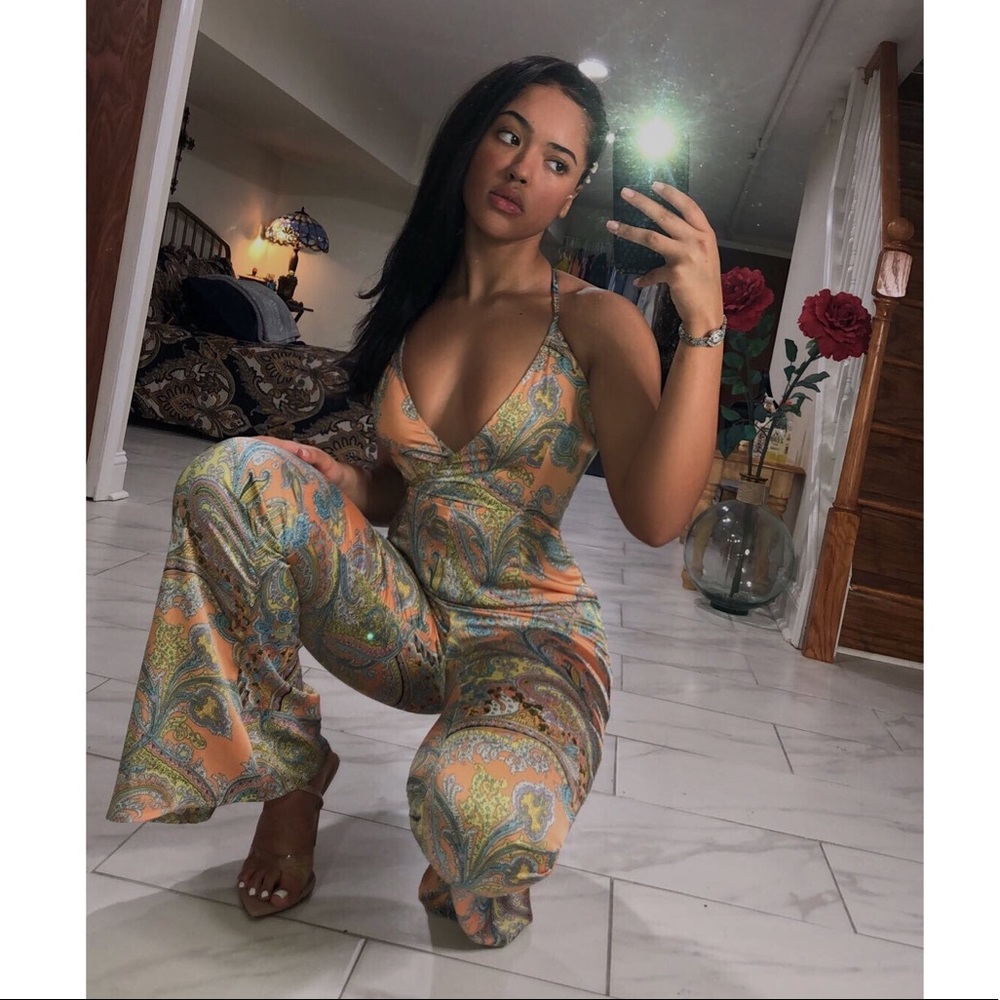 Orange Strappy Paisley Print Jumpsuit
